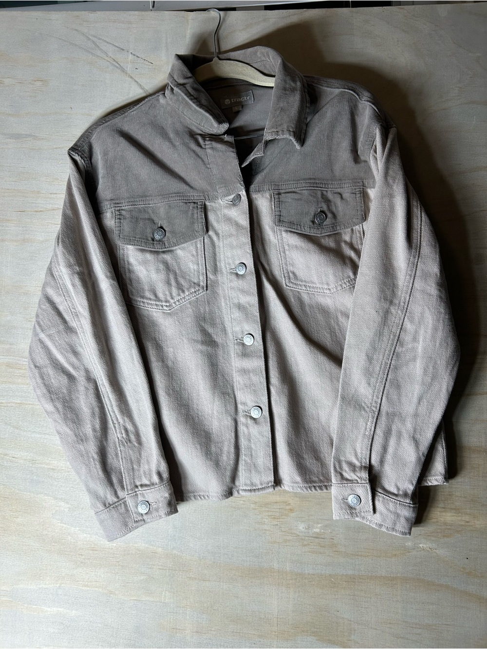 Tractr Taupe Corduroy-Collar Shirt Jacket